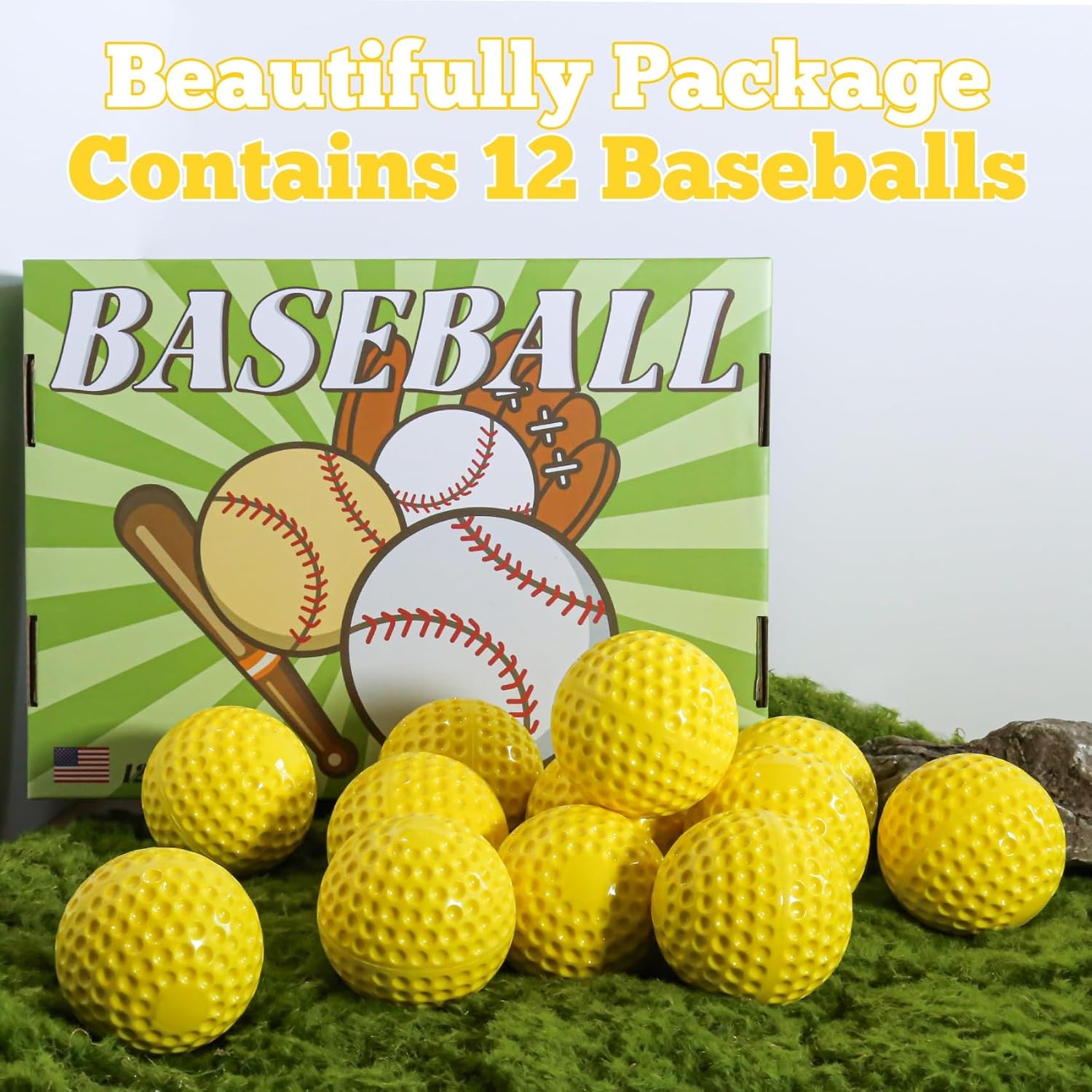 Yellow Dimpled Baseballs One Dozen Jugs Training Ball Pitching Machine 9 Inches