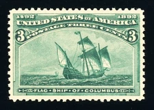 #232, 3c Columbian, XF/Superb-OG-NH, 2015 PSE (graded 95, nh) - Pristine gum !