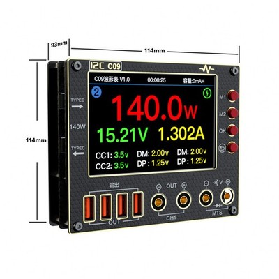 C09 Waveform Ammeter Support 0-40V Voltage Charging Test with 4'' IPS Screen my23