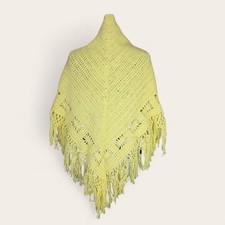 Vintage Yellow Crochet Fringe Shawl