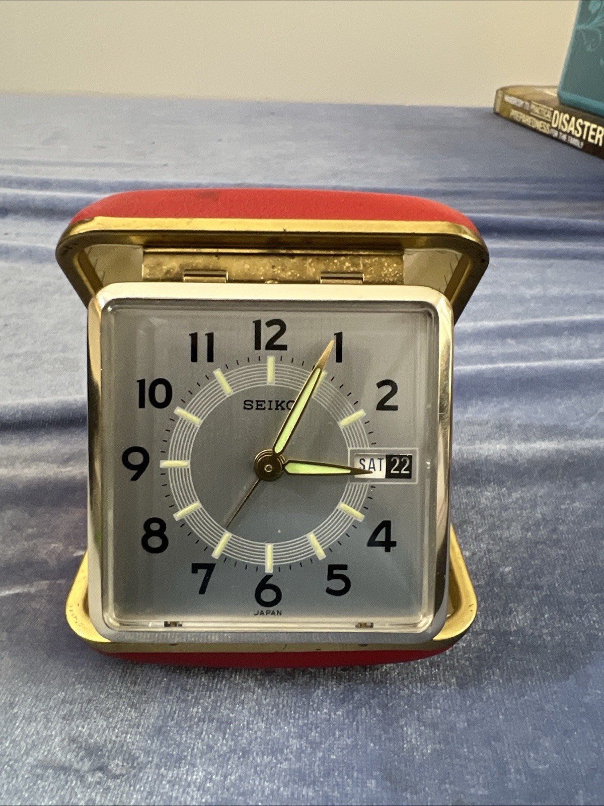 Vintage Seiko Mechanical Travel Alarm Clock Day Date Red Folding Case Japan photo Vintage Seiko Mechanical Travel Alarm Clock Day Date Red Folding Case Japan featured image