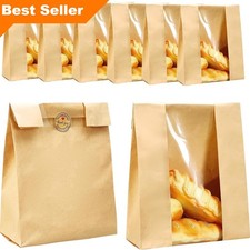 50 Pack Kraft Bakery Bags with Clear Window 31cm x 21cm x 9cm for Baked Goods