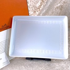 Hermes Egee Rectangle Tray Sushi Plate Aegean Porcelain Tableware White w/Case