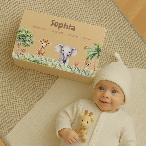 Personalisierte Erinnerungskiste Holz | Geschenk zur Taufe Geburt Baby