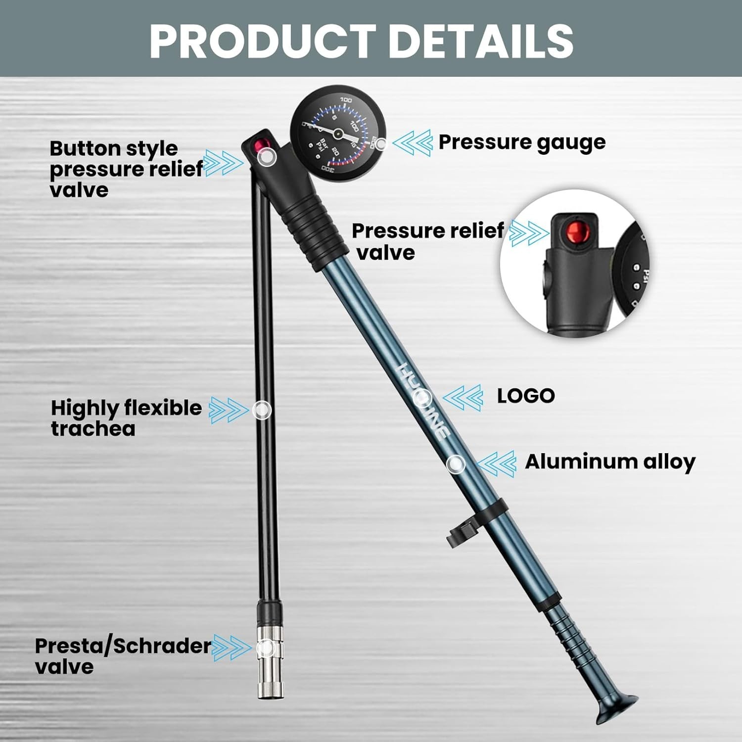 Bike Shock Pump High Pressure 300 PSI Aluminum Alloy with Gauge for Forks