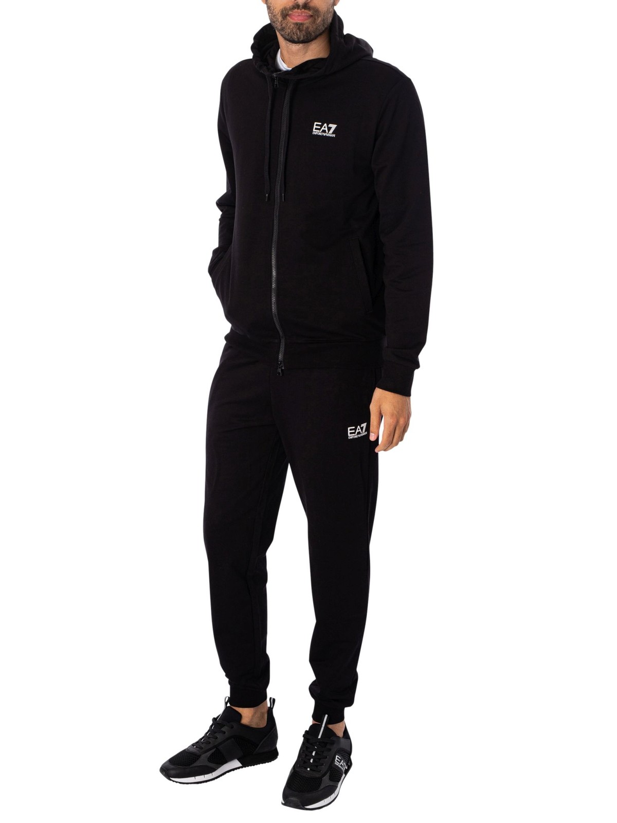 EA7 Zip Hooded Tracksuit, Black/White - XS