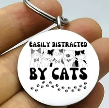 Easily Distracted By Cat Pet Animal Kitty Pet Amimal Stainless Keychain