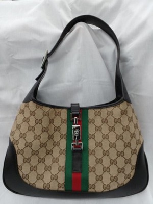GUCCI Jackie GG Canvas Shoulder Bag Web Stripe Beige Brown USED from Japan #TJ