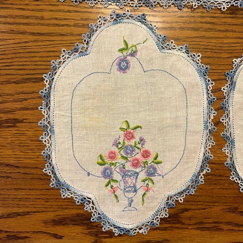 Floral Embroidered Table Runner and Matching Doilies - Picture 6 of 8