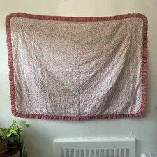 Cottage Gingham Floral Throw Blanket Handmade Baby Quilt Ruffle 53"x39"