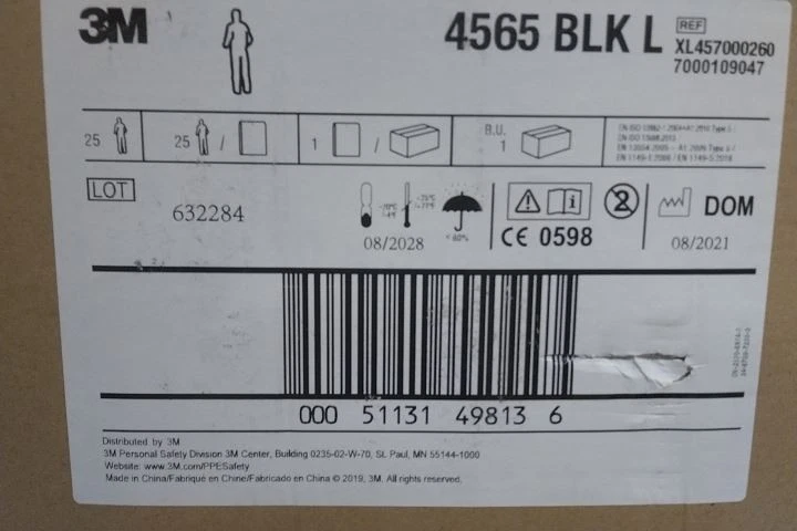 3M 4565-BLK-L 25 Pk Size L Zipper Closure Disposable Coveralls image 2