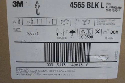 3M 4565-BLK-L 25 Pk Size L Zipper Closure Disposable Coveralls image 2