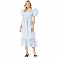 Women  s Blue Smocked Puff Sleeve Midi Dress   Aubg   Light Blue   Size L   NWT