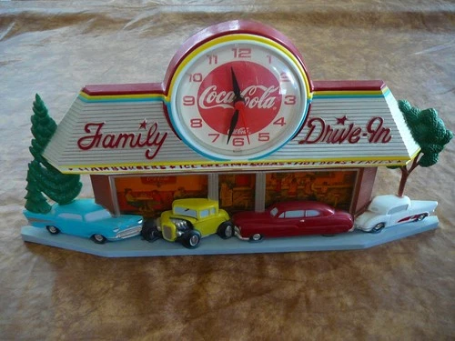 Vintage 1988 Coca-Cola Drive In Diner 3-D Wall Clock Burwood Products WORKS