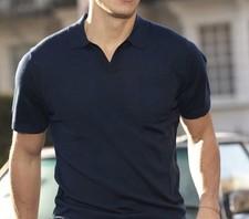 Collars and Co New Bellagio Buttonless Short Sleeve Merino Wool Polo XL Navy