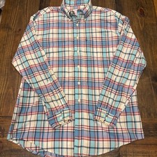 Brooks Brothers 346 Mens Large Long Sleeve Plaid Button Down Shirt Blue Red