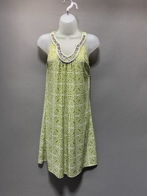Apt 9 Womens Small Green White Geometric Dress Beaded Neck Sleeveless NWT