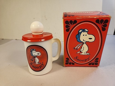 #ad #ad 1969 Vintage Avon Red Baron Snoopy Ace Liquid Soap Bottle Milk Glass Unused $18.95