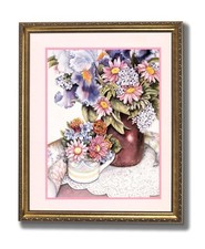 Country Flowers Watercolor Wall Picture Gold Framed Art Print