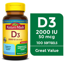 Nature Made Vitamin D3 2000 IU 50 mcg Softgels, Vitamin D Supplement for Bone