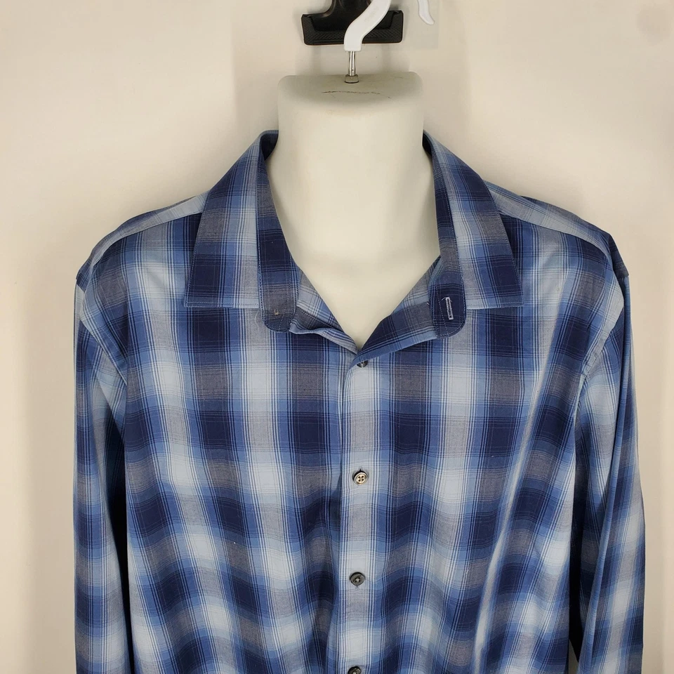 Apt. 9 Рубашка мужская XL 17-17,5 34/35 синий клетку Premier Flex Slim Fit эластичной - Изображение 3 из 4