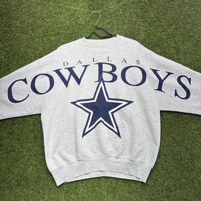 Vintage Dallas Cowboys Sweatshirt Mens Large Boxy Sleeve Spellout AOP 1992