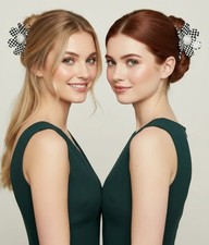 NWT Lele Sadoughi Sunflower Harlequin Black White Check Hair Claw Clip