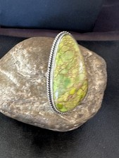 Native Green Mohave Turquoise Navajo Sterling Silver Ring Size 9.5 19776