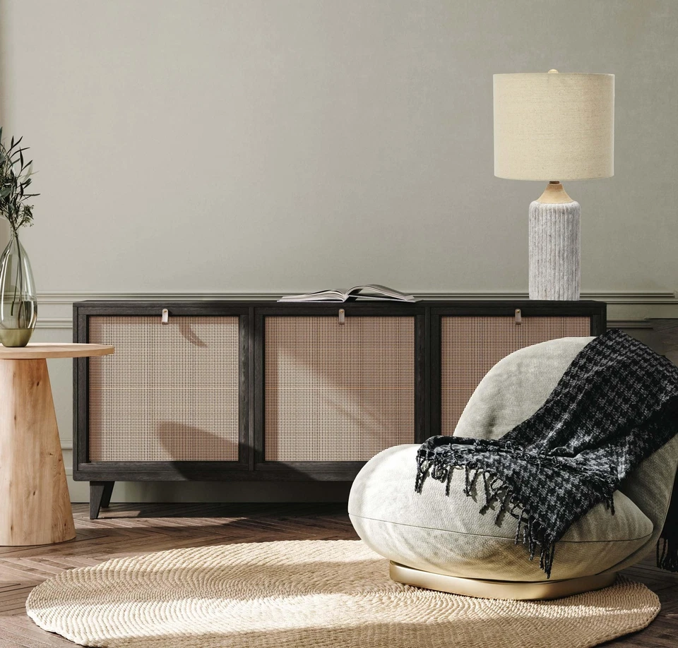 Abajur de mesa Creative Co-Op 12" redondo, cinza cimento, 23,5" A x 12" L x 12" L 5' cabo - Imagem 2 de 4