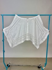 Antique Edwardian White Cotton Apron Lace Handkerchief Hem Missing Straps AS IS