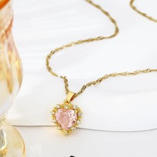 Crystal Love Heart Necklace for Women 14K Gold Plated with Birthstone Charm Pend