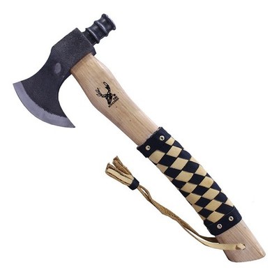 TheBoneEdge 18'' Steel Forged Blade Hunting Axe Yellow & Black Leather Wrapped
