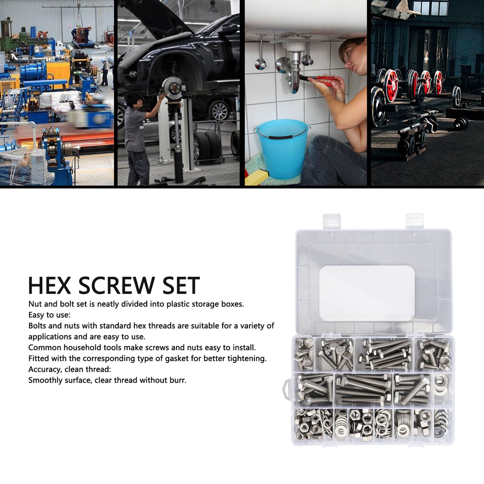 246Pcs Hex Screw Bolts Nuts Washers Assortment Kit For Household Appliances✈