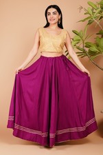 Women's Solid Gota Laces Flared Rayon Skirt Lehenga Traditional Wedding Wear