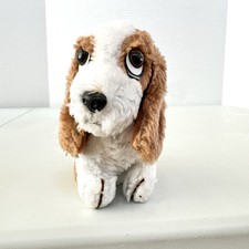 Vintage Basset Hound Plush Hush Puppy 5 1/2" Tall No Tag CLEAN Brown White Dog
