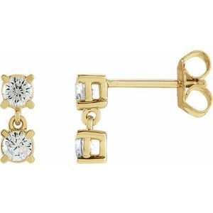 14K Yellow Gold 1/2Ct Lab-Grown Diamond Two-Stone Drop & Dangle Earrings for Mom - Picture 1 of 2