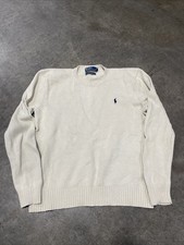 Vintage Polo Ralph Lauren Cream Medium 100 Cotton Pullover Knit Sweater