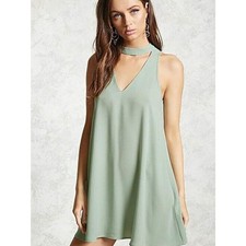 Forever 21 Womens Dress Size S Sage Green Keyhole A-Line Halter Neck