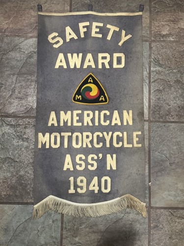 Vintage Prewar AMA Motorcycle 1940 Safety Award Banner Knucklehead Felt Harley
