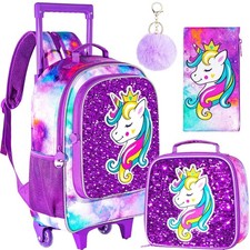 3PCS Rolling Backpack for Girls Boys, Kids Roller Wheeled Bookbag with Lunch ...