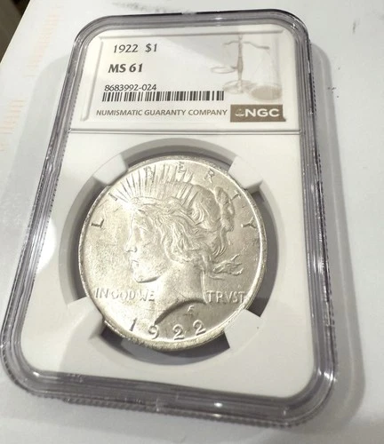 1922 $1 Peace Silver Dollar NGC MS61