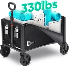 3-in-1 Foldable Wagon Cart 330LBS, 160L, with Wheels & Cup Holders, Black