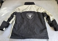 Vintage Y2K NFL Oakland Raiders Full Zipper Puffer Jacket SZ 2XL Silver / Black