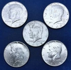 1969-D (5) Kennedy 40% Silver Halves,  5 coin lot