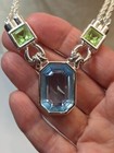 Blue Topaz Glass Green Choker Monet Necklace Silvertone double rope