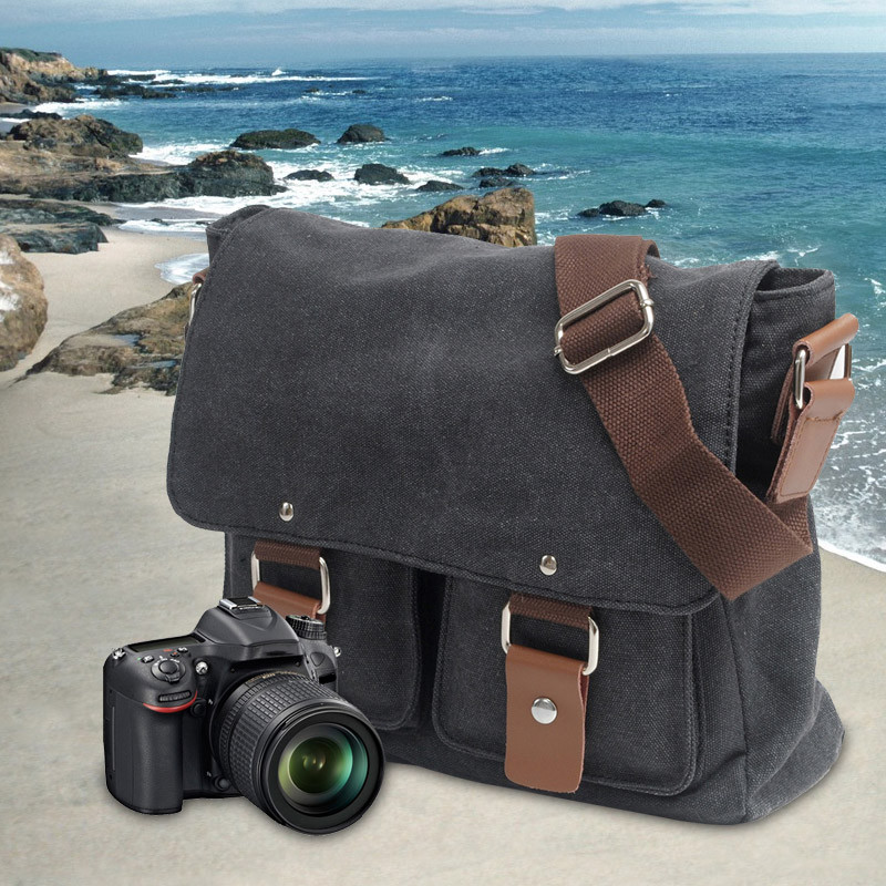 Mens Vintage Canvas Camera Bag Shoulder Messenger for Canon Sony SLR