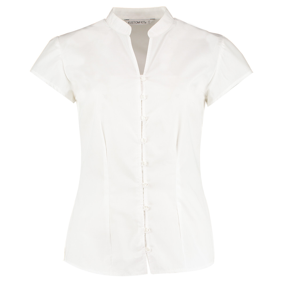 Camicia Donna Kustom Kit K727 Colletto Mandarino Manica Corta - Slim Elegante Nero/Bianco