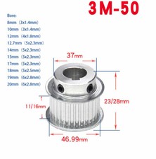 3M-50T Step Timing Pulley keyway Bore for Width 16mm Belt Reprap 3D Printer CNC