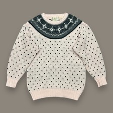 Vtg Sweater Soft Knit Crewneck Pullover Fair Isle Cute 80s Acrylic Light Pink