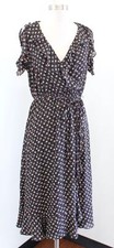 Ann Taylor Loft Black Floral Print Ruffle Cold Shoulder Faux Wrap Midi Dress M